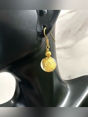 💛Gorgeous Gold Foil Glass Dangle Earrings on 925 Wires